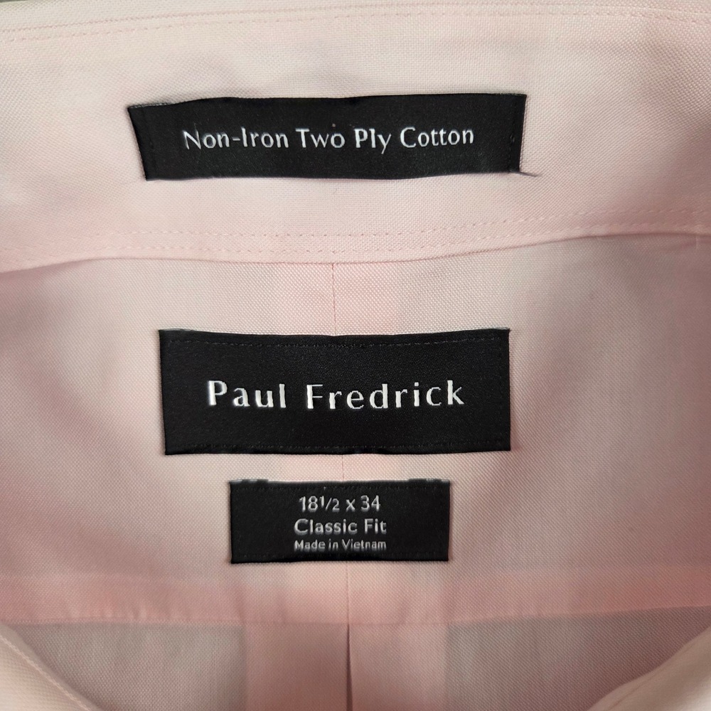 Paul Fredrick Mens 18.5 x 34 Classic Fit Pink Non-Iron Cotton Dress Shirt 1501 - Picture 4 of 6
